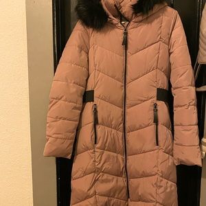 Blush pink Calvin Klein long puffer coat